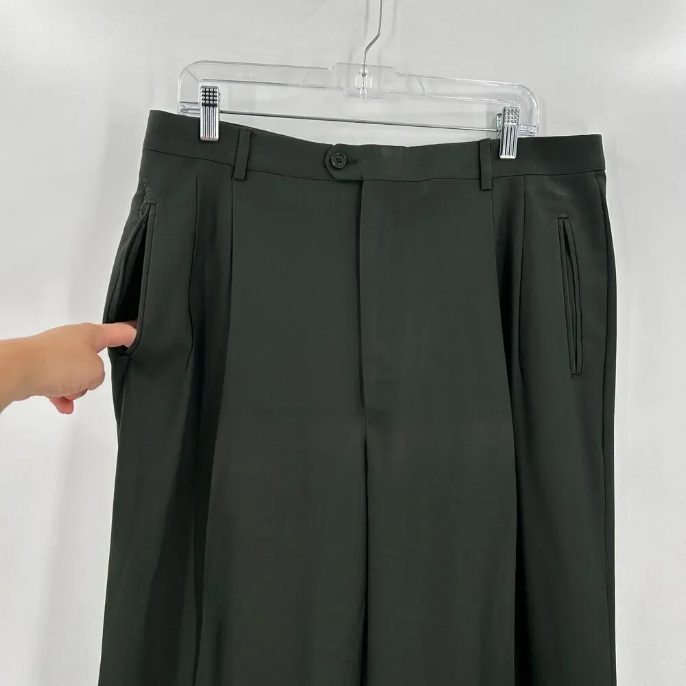 ZIGNONE *Flawed* Men's Super 100's Wool Forest Green Straight Leg Dress Pants 38